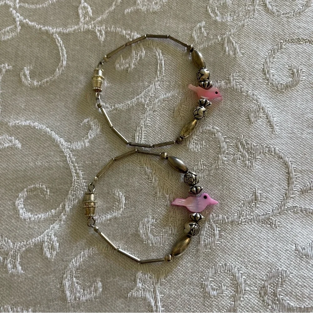 Silver Baby Girl Bracelets With Pink Bird Bead